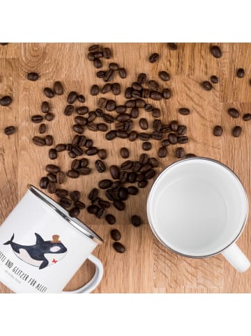 Mr. & Mrs. Panda Emaille Tasse Orca Zylinder mit Spruch in Weiß