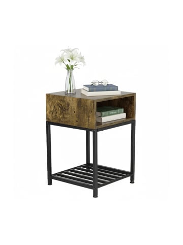 relaxdays Nachttisch in Dunkelbraun/ Schwarz - (B)40 x  (H)58 x (T)40 cm