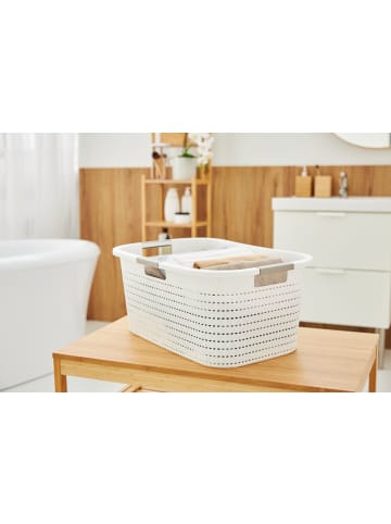 Rotho Wäschebox 40L COUNTRY, ergonomische Wäschebehälter mit Griffe in Weiß