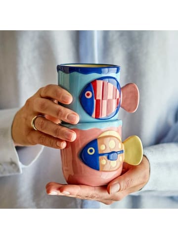 Bloomingville Becher WILLY Rosa und Blau mit FISCH 2er Set