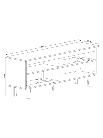 en.casa Fernsehtisch Stenløse in Grau (H)58cm (B)150cm (T)38cm