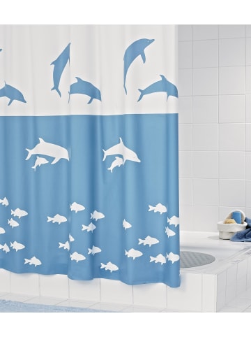 RIDDER Duschvorhang Folie Flipper Weiß-blau 180x200 cm