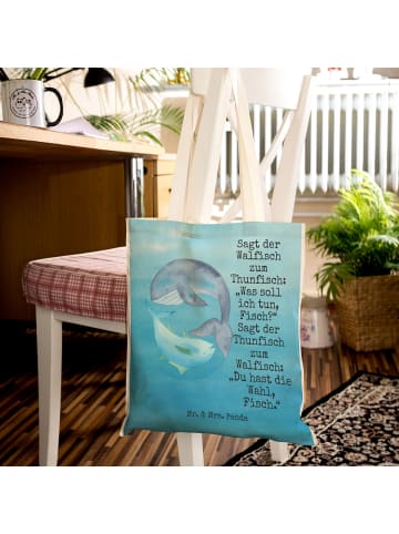 Mr. & Mrs. Panda Schultertasche Walfisch Thunfisch Design mit Sp... in Weiß