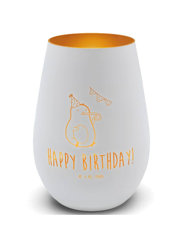 Mr. & Mrs. Panda Windlicht Glas Avocado Geburtstag mit Spruch in Weiß