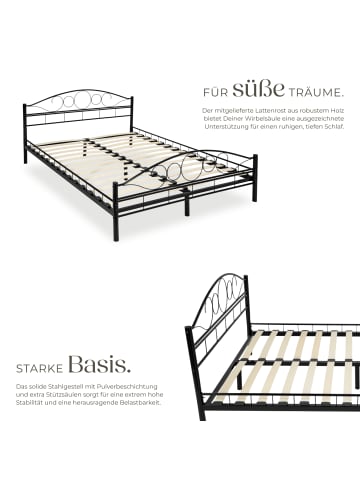 tectake Metallbett Sonno 180 x 200 cm, schwarz/schwarz