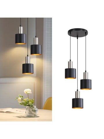 ZMH Pendelleuchte 3-flammige E27 in Schwarzgold Metall rund Vintage