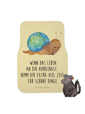 Mr. & Mrs. Panda Fahrer Autofußmatte Schnecke Sir mit Spruch in Gelb Pastell