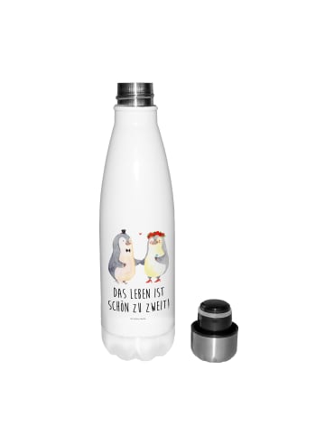 Mr. & Mrs. Panda Isolierflasche Pinguin Heirat mit Spruch in Weiß