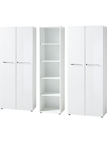 KADIMA DESIGN Büro-Set 2 Schränke & Regal, 240cm breit, Glasfront in Weiß