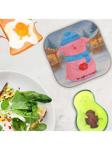 Mr. & Mrs. Panda Glasuntersetzer Schwein Glühwein Design ohne Sp... in Weiß