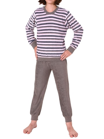 NORMANN Frottee Pyjama langarm Schlafanzug Bündchen Streifen - 50627 in rosa