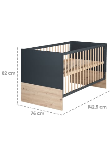 roba Möbelset Lenn 2-tlg. Anthrazit/Eiche mit Bett & breiter Wickelkommode
