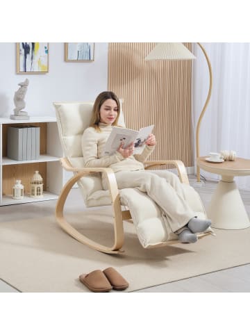 HOMCOM Schaukelstuhl-106-123L x 67B x 92H cm-Cremeweiß