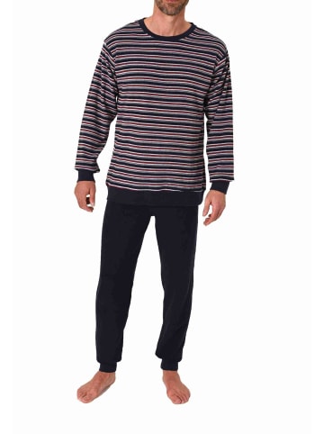 NORMANN Frottee Schlafanzug langarm Bündchen gestreifter - 77130 in marine