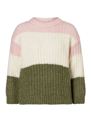 More & More cooler 3/4 Arm Rippstrickpullover, gestreift in rose/green/ecru