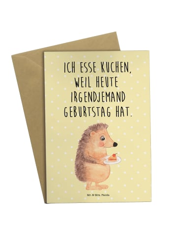 Mr. & Mrs. Panda Spruchkarte Igel Kuchenstück mit Spruch in Gelb Pastell