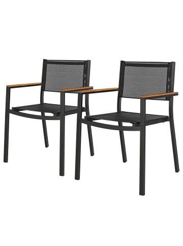 home24 Gartenstuhl Daly mit Gitterstoff 2er-Set in Braun / Schwarz