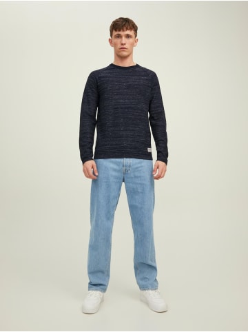 Jack & Jones Dünner Langarm Strickpullover Basic Sweater Meliert JCOBERG in Navy