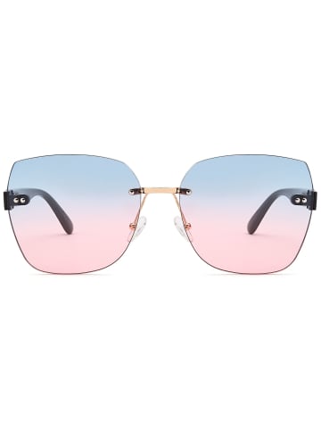 styleBREAKER Rahmenlose Rechteckige Sonnenbrille in Schwarz / Blau-Rose Verlauf