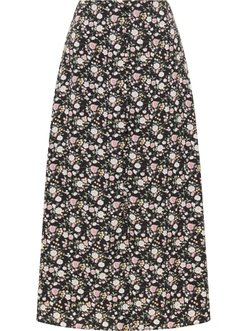 Usha Damen Midirock Mit Blütenprint in Schwarz Mehrfarbig