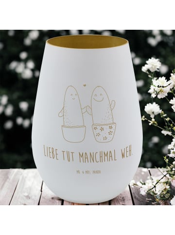 Mr. & Mrs. Panda Gold Windlicht Kaktus Liebe mit Spruch in Weiß