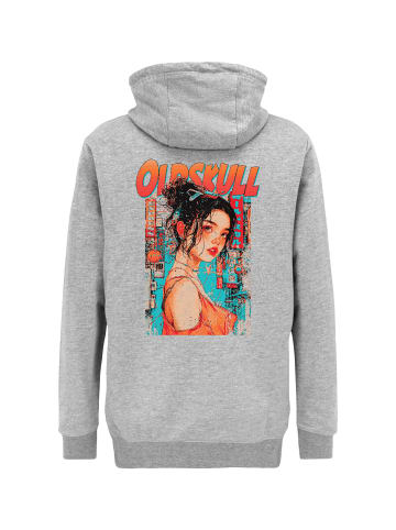 OLDSKULL Hoodie Retro Pixel Lady Logo Graphic in Heather Grey