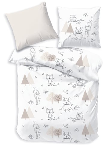 TRAUMHELDEN Bettwäsche-Set "Waldtiere - Eule, Fuchs, Rehkitz" in Weiß