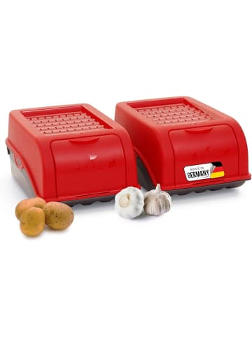 Novaliv Kartoffel Aufbewahrungsbox | 2x klein 3,5L | ROT | Zwiebelbox | Gemüse in Rot