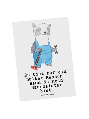 Mr. & Mrs. Panda Postkarte Hausmeister Herz mit Spruch in Weiß