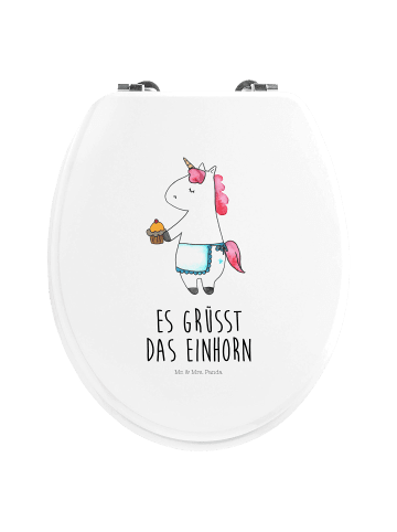 Mr. & Mrs. Panda Motiv WC Sitz Einhorn Muffin mit Spruch in Weiß