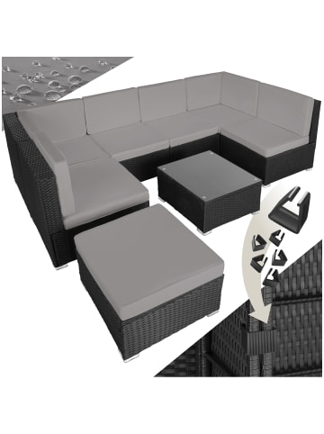 tectake Rattan Sitzgruppe mit Sicherheitsglasplatte, für 6 bis 7 Personen
