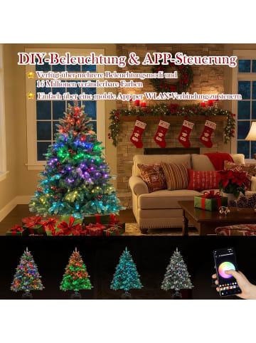 COSTWAY 150 cm Künstlicher Weihnachtsbaum mit Beleuchtung in Grün