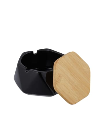 relaxdays 2 x Aschenbecher in Schwarz/ Natur - (B)11,5 x (H)6 x (T)10,5 cm