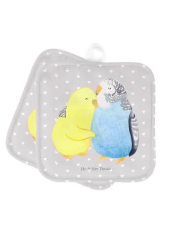 Mr. & Mrs. Panda Topfuntersetzer Wellensittich Liebe ohne Spruch in Grau Pastell