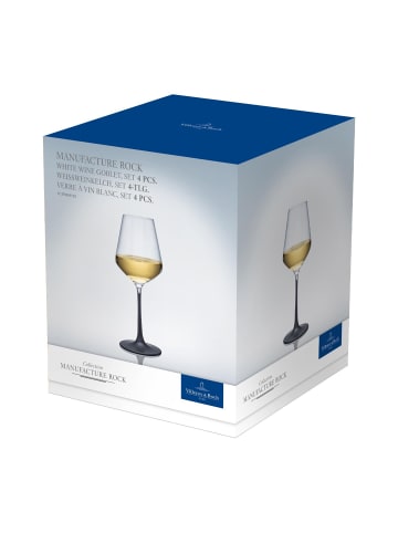 Villeroy & Boch 4er Set Weißweingläser Manufacture Rock 380 ml schwarz-transparent in schwarz-transparent