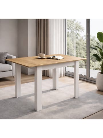 VCM Esstisch Küchentisch Pesoli ausziehbar 80-120 cm in Weiß / Honig-Eiche