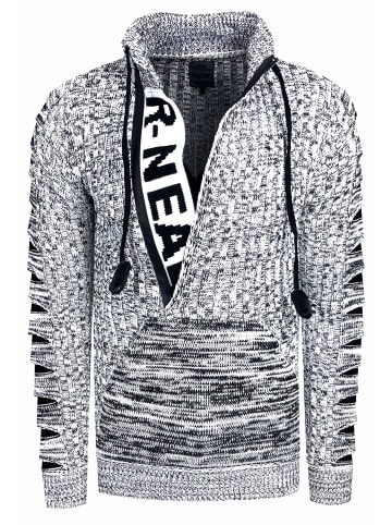 Rusty Neal 1/2 Zip Grobstrick Stehkragen-Pullover in Weiß