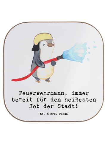Mr. & Mrs. Panda Untersetzer Feuerwehrmann Held mit Spruch in Weiß