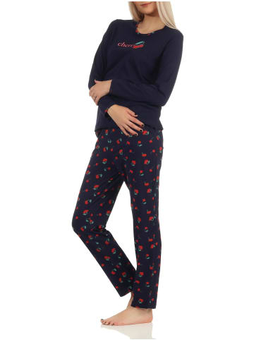 NORMANN Schlafanzug langarm Pyjama Kirschen - 61724 in marine