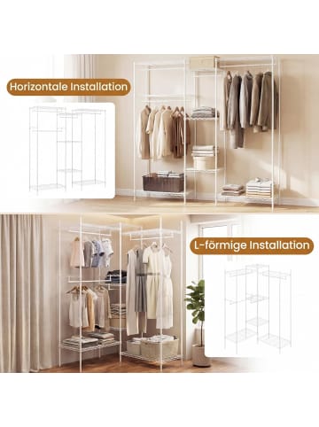 COSTWAY 2 in 1 Offener Kleiderschrank 188 x 46 x 198 cm in Weiß