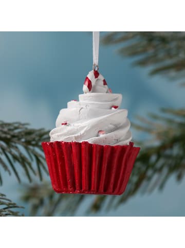 MARELIDA Baumschmuck Muffin Cupcake Anhänger in weiß, rot