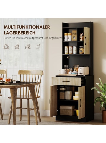 HOMCOM Küchenschrank-60L x 40B x 180H cm-Naturholz+Schwarz