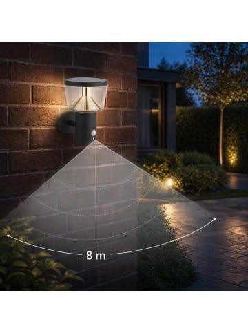 MARELIDA LED Solar Wandleuchte mit Bewegungssensor 3 Modi Premium Wandlampe