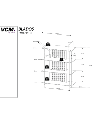 VCM  Hifi Möbel Rack Alu Glas Phono Blados in Klarglas