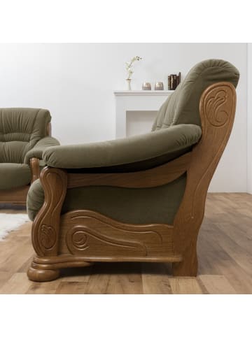 58 aufm Kessel SOFA 2-Sitzer Katlin Bezug Flockstoff Eiche rustikal P43 / grün