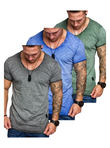 Amaci&Sons Herren 3er-Pack T-Shirts 3. NYC in (Khaki + Blau + Anthrazit)