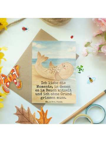 Mr. & Mrs. Panda Grußkarte Robbe Liegen Design mit Spruch in Weiß