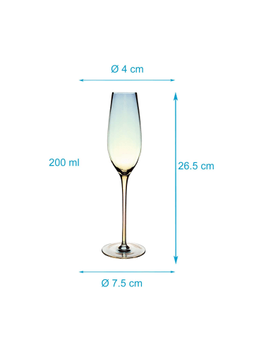 Intirilife Champagner Sekt Prosecco Glas 200ml in Regenbogen Schimmer