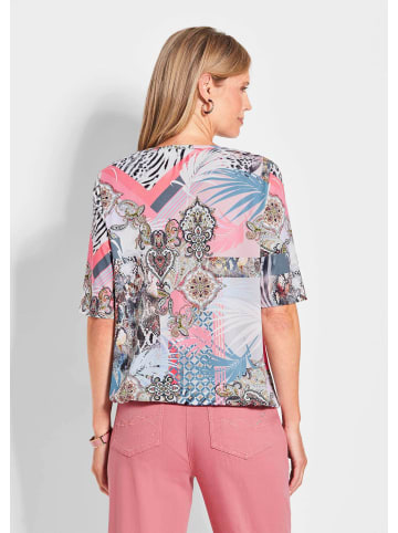 GOLDNER Kurzgröße:  Elegantes Oberteil mit Wasserfallausschnitt in koralle / gemustert