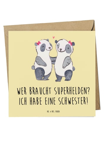 Mr. & Mrs. Panda Klappkarte Liebe Schwester mit Spruch in Gelb Pastell